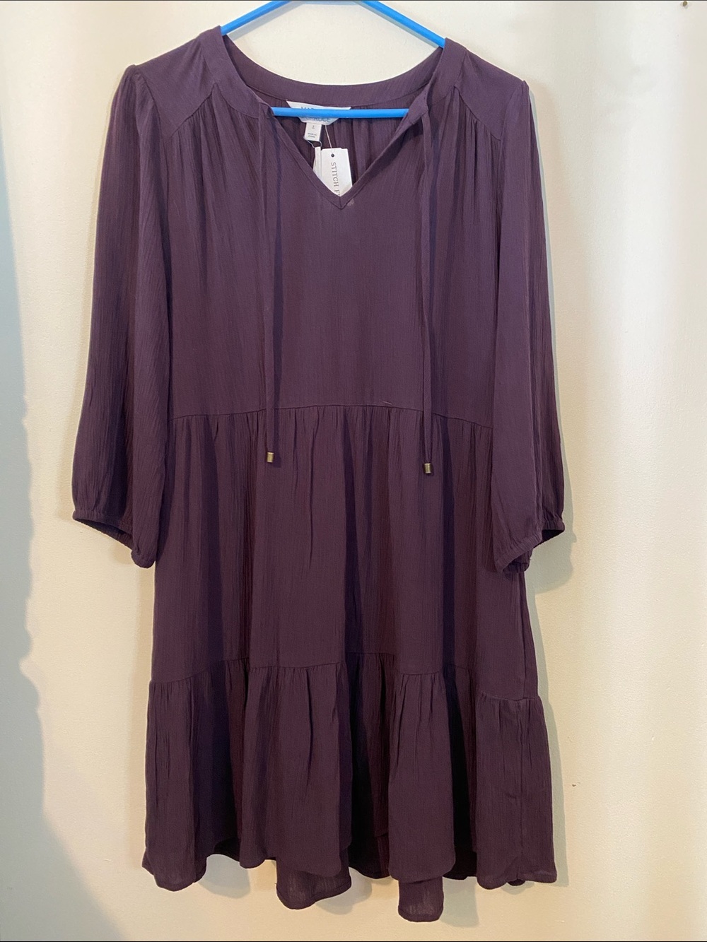 Market & Spruce Plum Tiered V-Neck Midi Dress